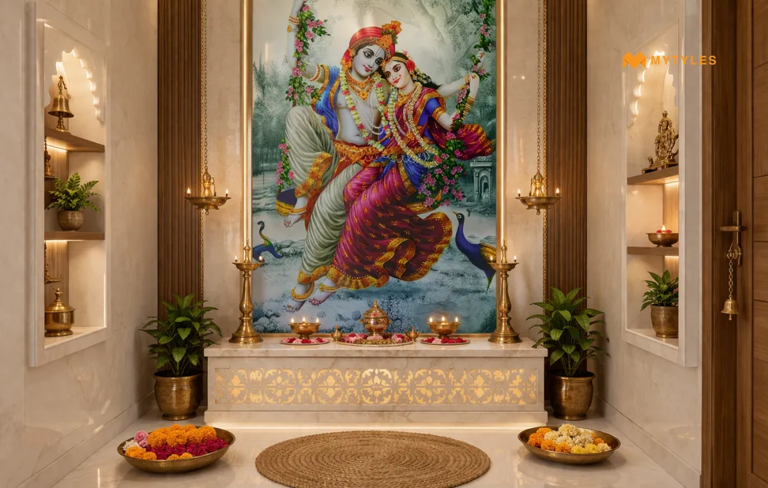 Radha Krishna Poster Tile in Pooja Room